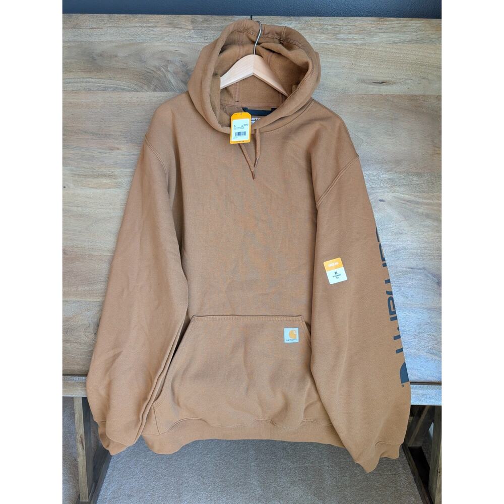 Carhartt Hoodie Mens XL Tall Brown Logo Graphic Long Sleeve Midweight Loose NWT